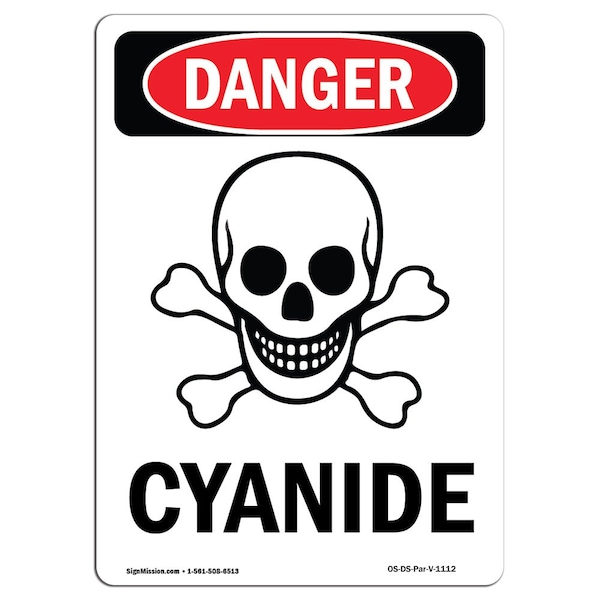 Safety Sign, OSHA Danger, 5" Height, Cyanide, Portrait, 10PK